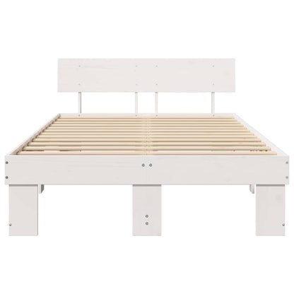 vidaXL Bed Frame with Headboard White 135 x 190 cm Solid Pine Wood