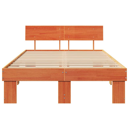 vidaXL Bed Frame with Headboard Wax Brown 135 x 190 cm Solid Pine Wood