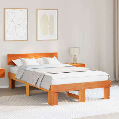 vidaXL Bed Frame with Headboard Wax Brown 120 x 190 cm Solid Pine Wood