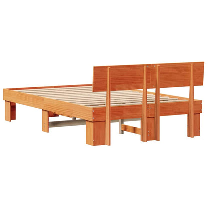 vidaXL Bed Frame with Headboard Wax Brown 120 x 190 cm Solid Pine Wood