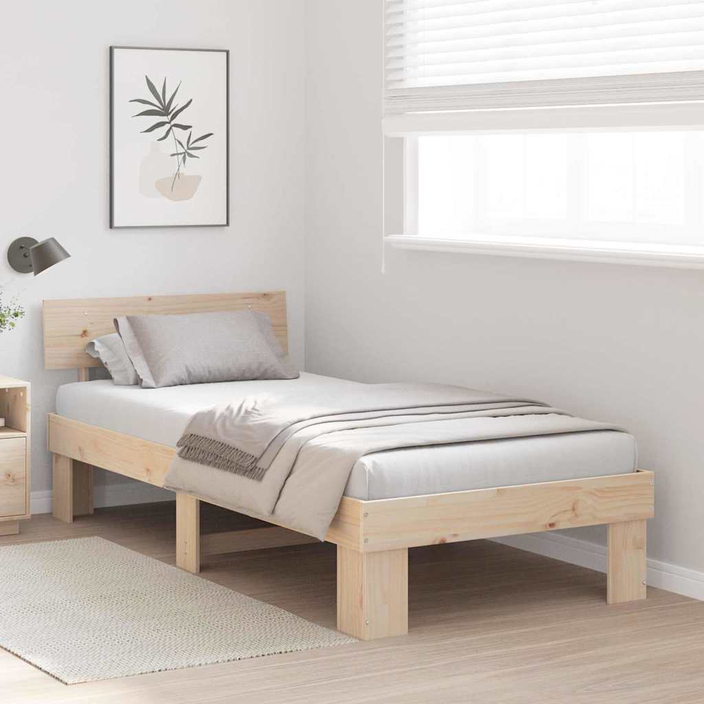 vidaXL Bed Frame with Headboard Natural 100 x 200 cm Solid Pine Wood