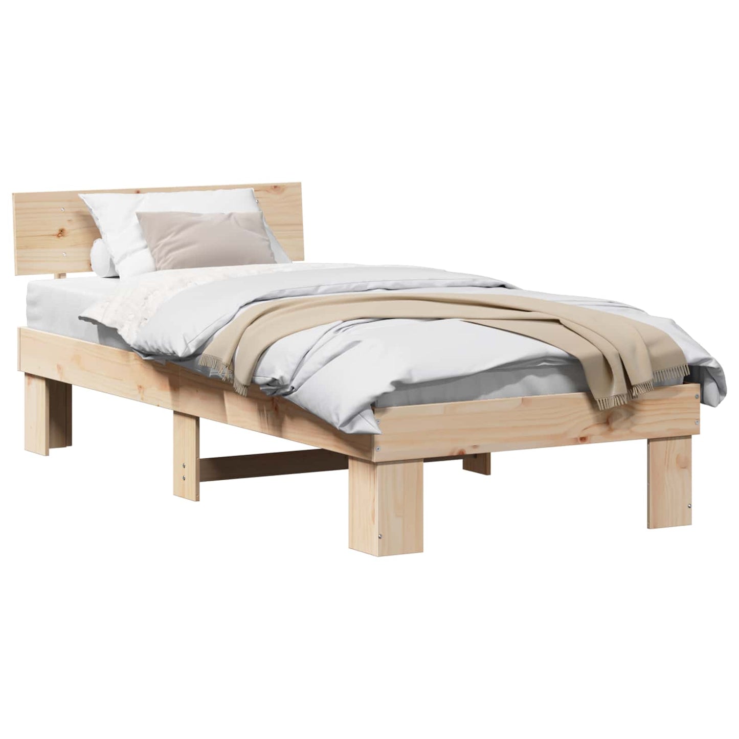 vidaXL Bed Frame with Headboard Natural 100 x 200 cm Solid Pine Wood