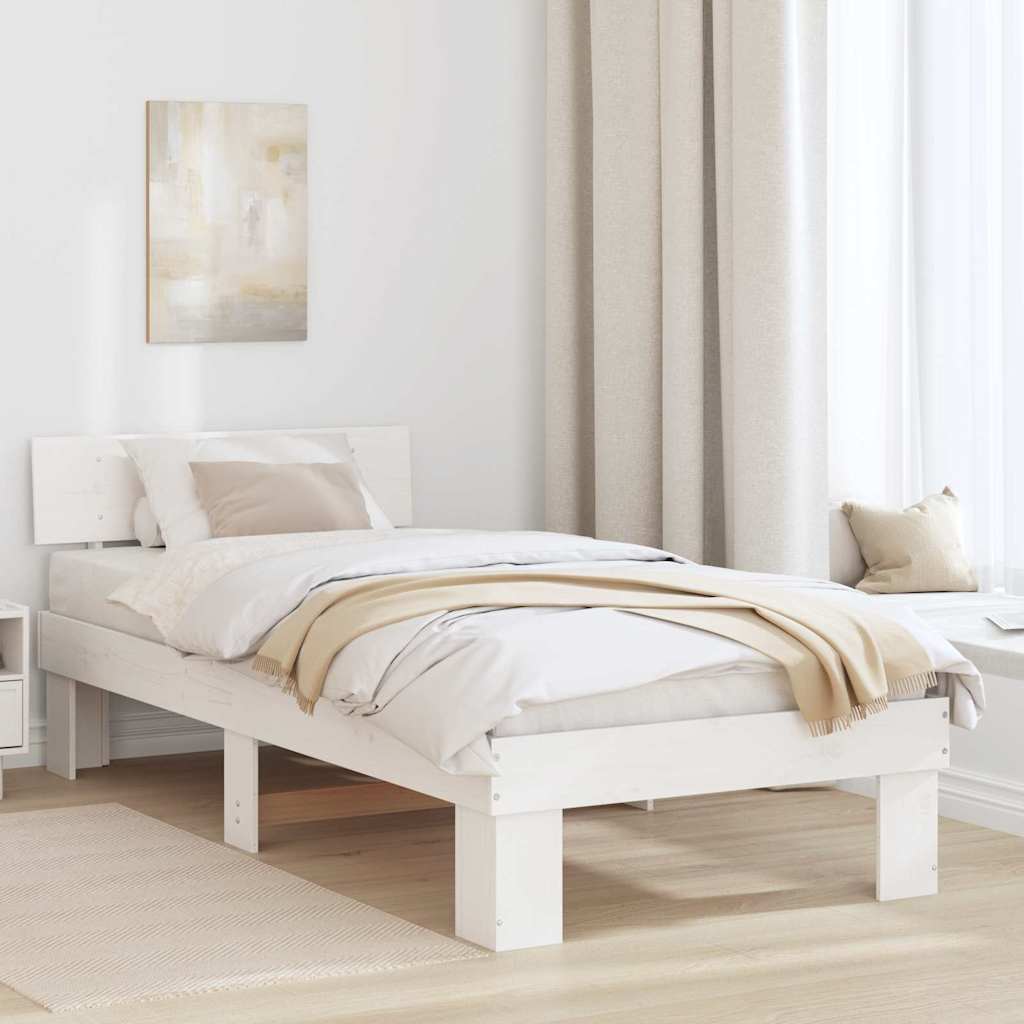 vidaXL Bed Frame with Headboard White 100 x 200 cm Solid Pine Wood