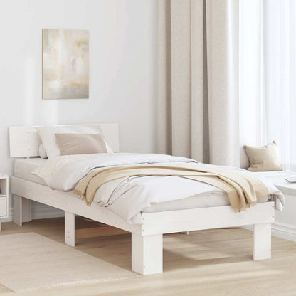 vidaXL Bed Frame with Headboard White 100 x 200 cm Solid Pine Wood