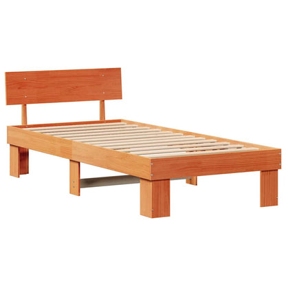 vidaXL Bed Frame with Headboard Wax Brown 100 x 200 cm Solid Pine Wood