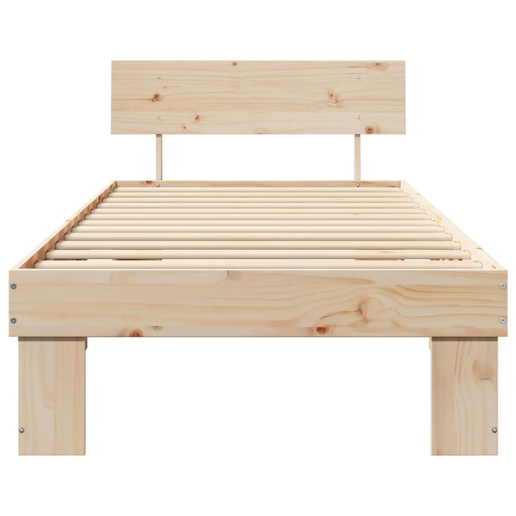 vidaXL Bed Frame with Headboard Natural 90 x 200 cm Solid Pine Wood