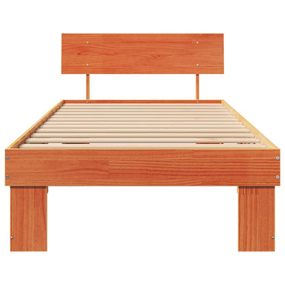 vidaXL Bed Frame with Headboard Wax Brown 90 x 200 cm Solid Pine Wood