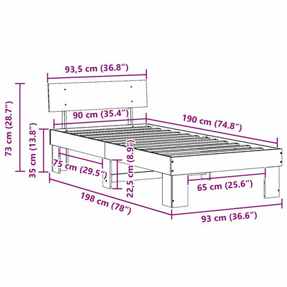 vidaXL Bed Frame with Headboard White 90 x 190 cm Solid Pine Wood