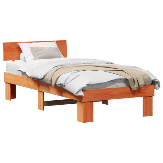vidaXL Bed Frame with Headboard Wax Brown 75 x 190 cm Solid Pine Wood
