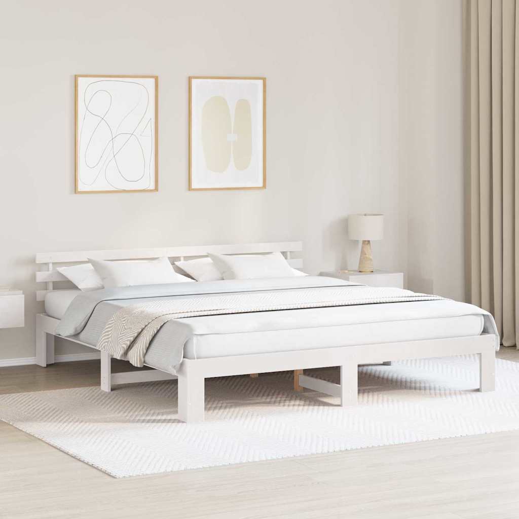 vidaXL Bed Frame with Headboard White 200 x 200 cm Solid Pine Wood
