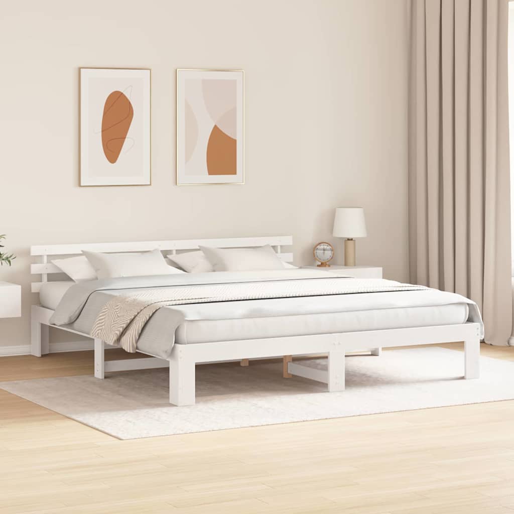 vidaXL Bed Frame with Headboard White 200 x 200 cm Solid Pine Wood