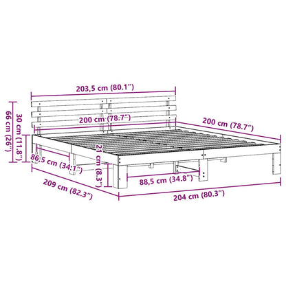 vidaXL Bed Frame with Headboard White 200 x 200 cm Solid Pine Wood