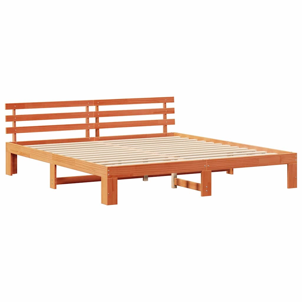 vidaXL Bed Frame with Headboard Wax Brown 200 x 200 cm Solid Pine Wood