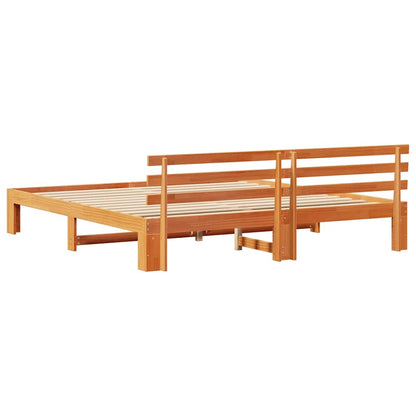vidaXL Bed Frame with Headboard Wax Brown 200 x 200 cm Solid Pine Wood