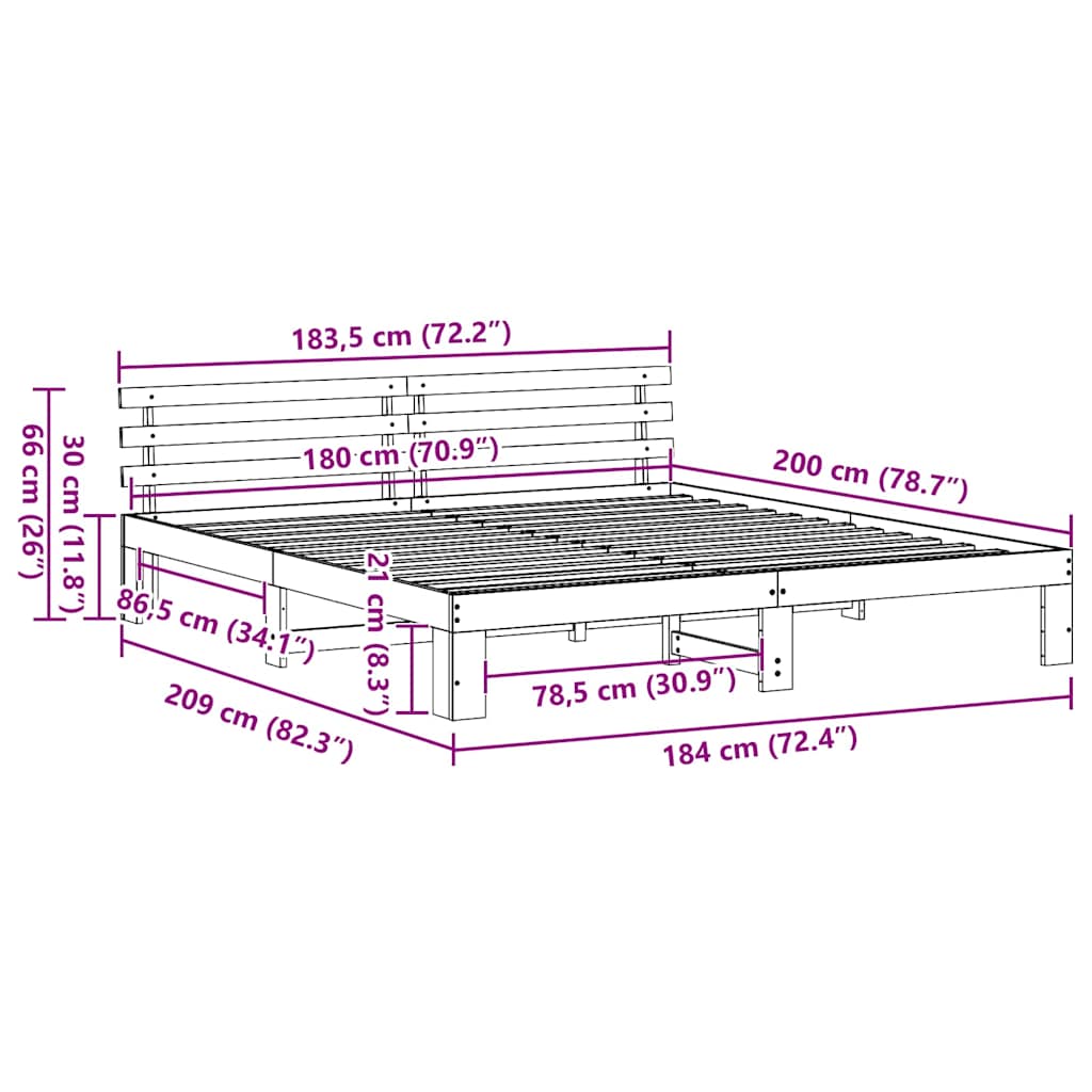 vidaXL Bed Frame with Headboard Natural 180 x 200 cm Solid Pine Wood
