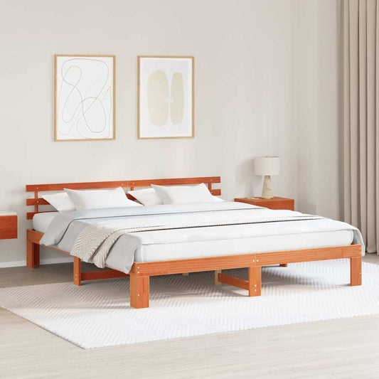 vidaXL Bed Frame with Headboard Wax Brown 180 x 200 cm Solid Pine Wood