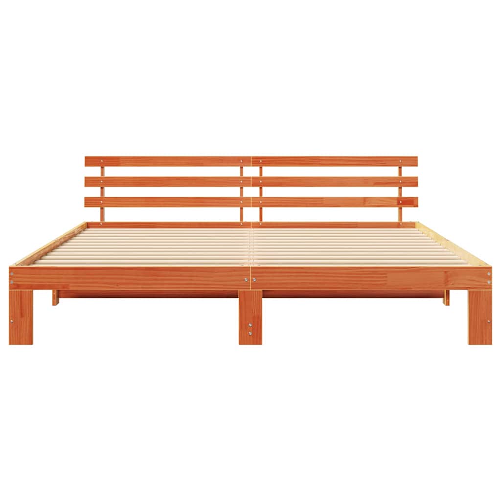 vidaXL Bed Frame with Headboard Wax Brown 180 x 200 cm Solid Pine Wood