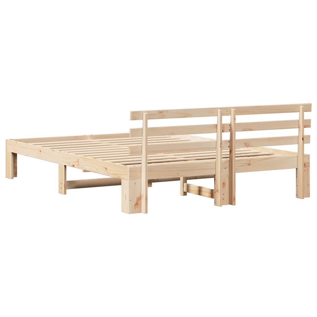 vidaXL Bed Frame with Headboard Natural 160 x 200 cm Solid Pine Wood