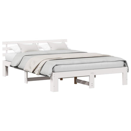 vidaXL Bed Frame with Headboard White 160 x 200 cm Solid Pine Wood