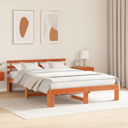 vidaXL Bed Frame with Headboard Wax Brown 160 x 200 cm Solid Pine Wood