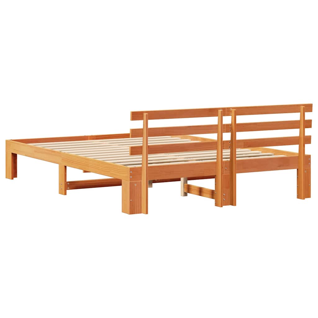 vidaXL Bed Frame with Headboard Wax Brown 160 x 200 cm Solid Pine Wood