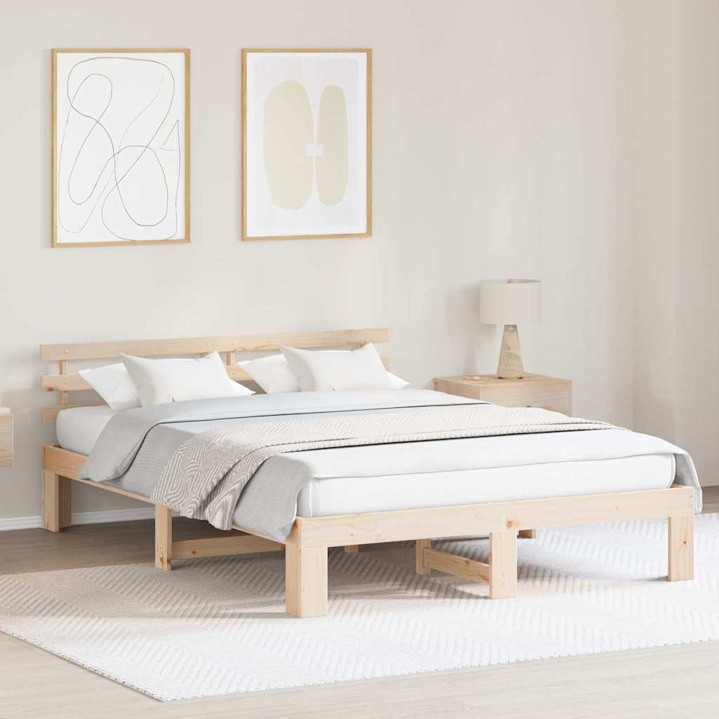 vidaXL Bed Frame with Headboard Natural 150 x 200 cm Solid Pine Wood