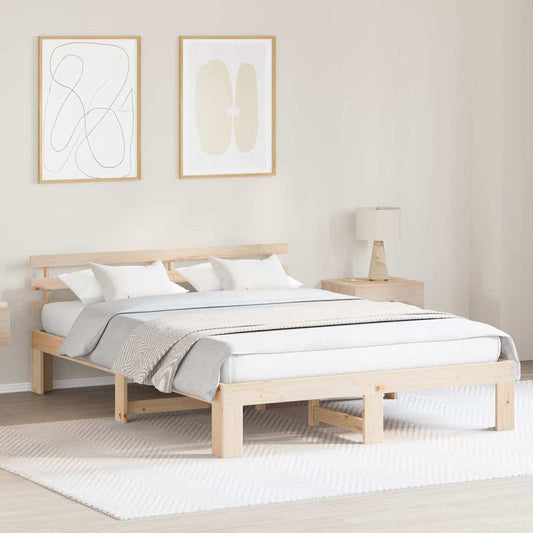 vidaXL Bed Frame with Headboard Natural 150 x 200 cm Solid Pine Wood