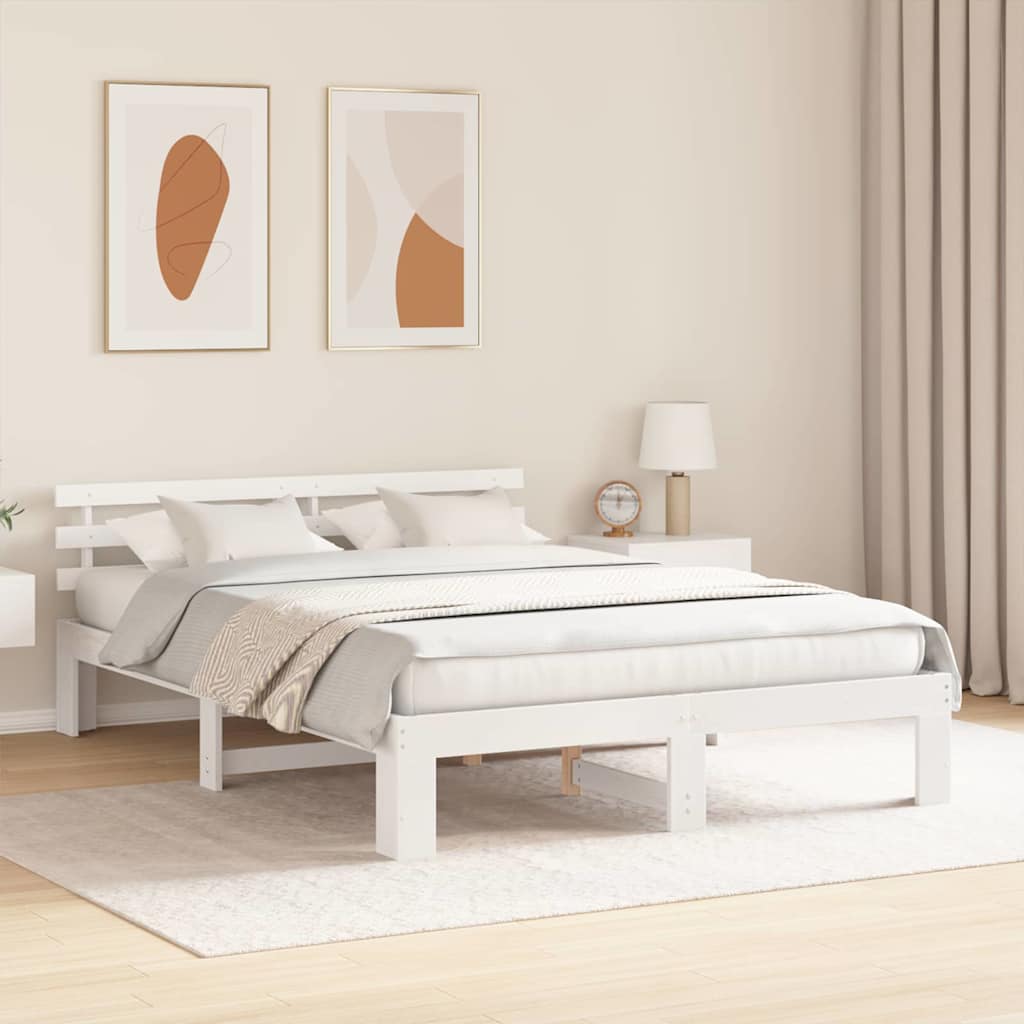 vidaXL Bed Frame with Headboard White 150 x 200 cm Solid Pine Wood