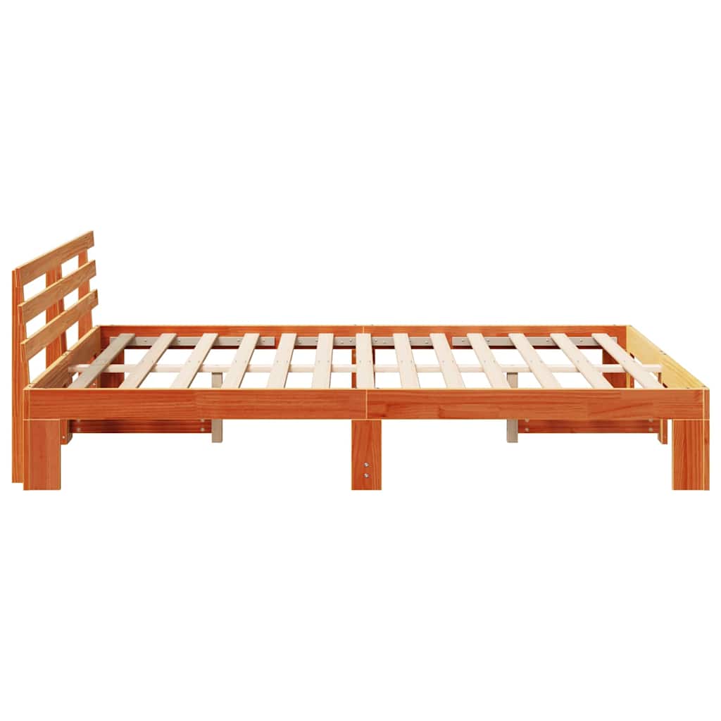 vidaXL Bed Frame with Headboard Wax Brown 150 x 200 cm Solid Pine Wood