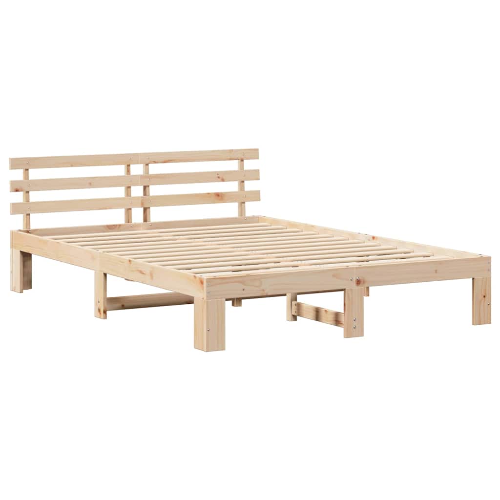 vidaXL Bed Frame with Headboard Natural 140 x 200 cm Solid Pine Wood