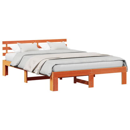 vidaXL Bed Frame with Headboard Wax Brown 140 x 200 cm Solid Pine Wood