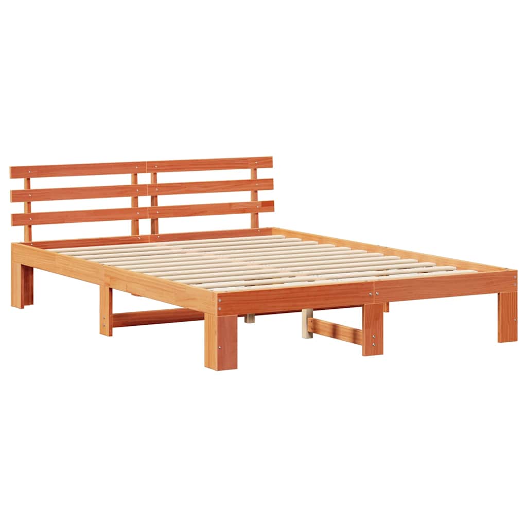 vidaXL Bed Frame with Headboard Wax Brown 140 x 200 cm Solid Pine Wood