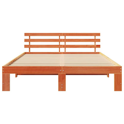 vidaXL Bed Frame with Headboard Wax Brown 140 x 200 cm Solid Pine Wood