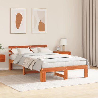 vidaXL Bed Frame with Headboard Wax Brown 120 x 200 cm Solid Pine Wood