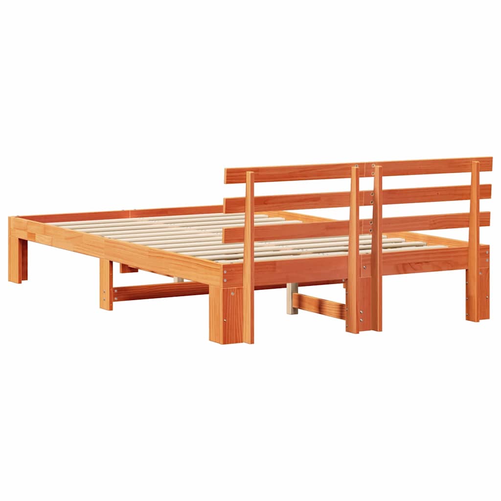 vidaXL Bed Frame with Headboard Wax Brown 120 x 200 cm Solid Pine Wood