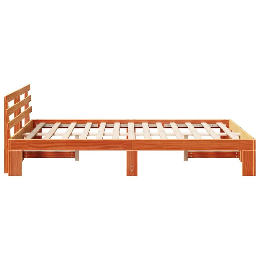 vidaXL Bed Frame with Headboard Wax Brown 120 x 200 cm Solid Pine Wood