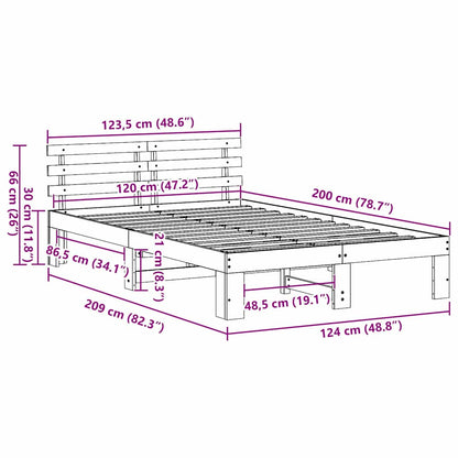 vidaXL Bed Frame with Headboard Wax Brown 120 x 200 cm Solid Pine Wood