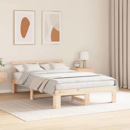 vidaXL Bed Frame with Headboard Natural 140 x 190 cm Solid Pine Wood
