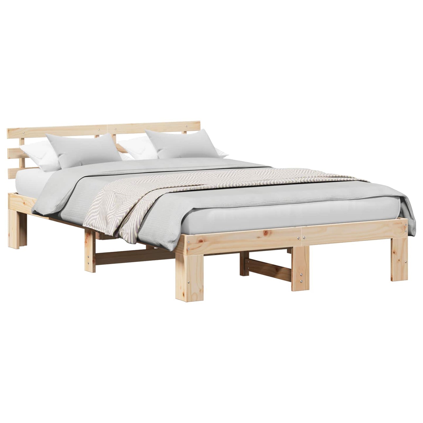 vidaXL Bed Frame with Headboard Natural 140 x 190 cm Solid Pine Wood