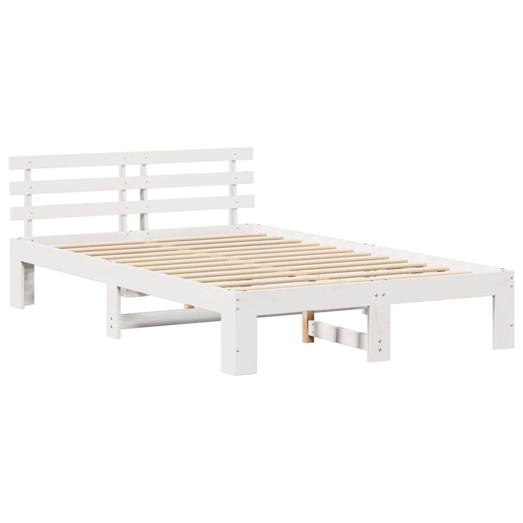 vidaXL Bed Frame with Headboard White 140 x 190 cm Solid Pine Wood