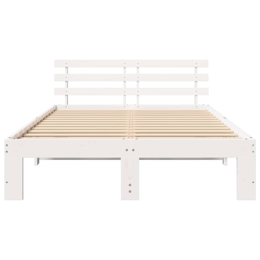 vidaXL Bed Frame with Headboard White 140 x 190 cm Solid Pine Wood