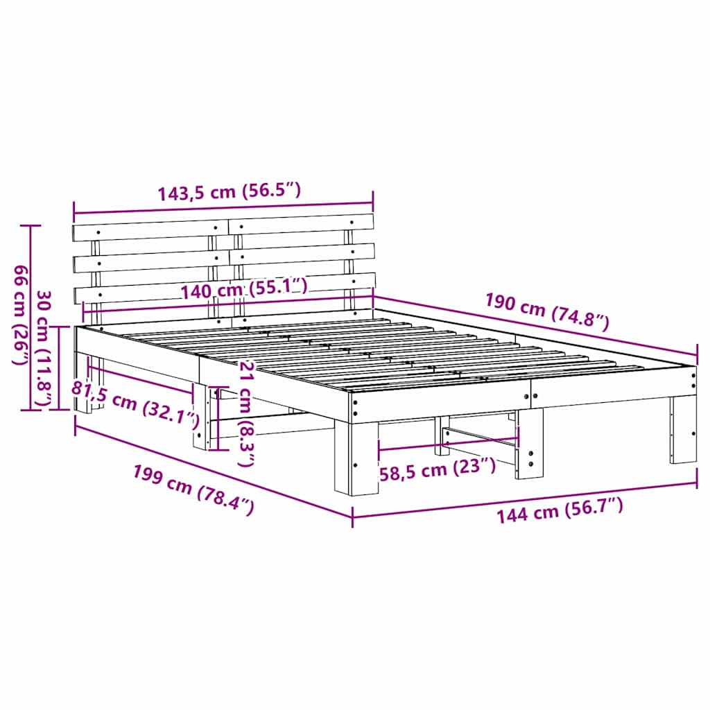 vidaXL Bed Frame with Headboard Wax Brown 140 x 190 cm Solid Pine Wood