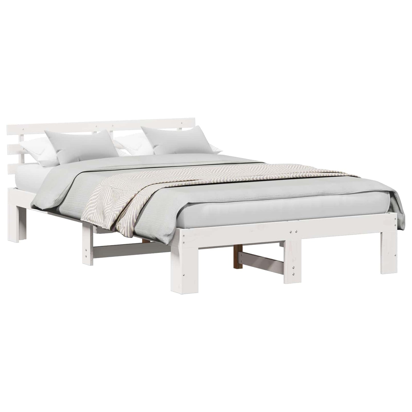 vidaXL Bed Frame with Headboard White 135 x 190 cm Solid Pine Wood