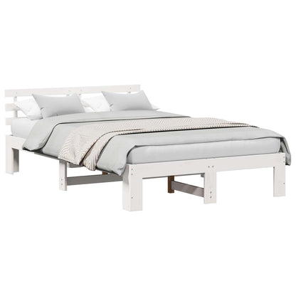 vidaXL Bed Frame with Headboard White 135 x 190 cm Solid Pine Wood