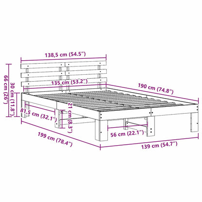 vidaXL Bed Frame with Headboard Wax Brown 135 x 190 cm Solid Pine Wood
