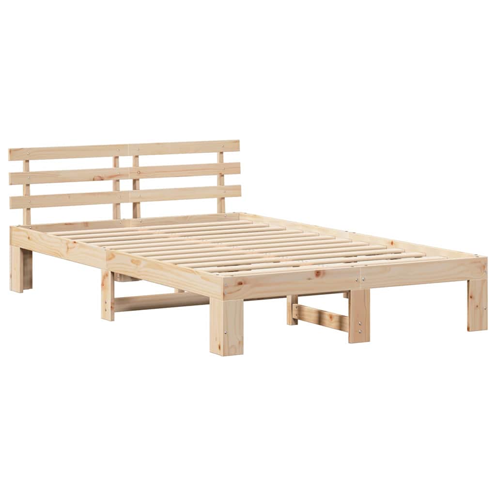 vidaXL Bed Frame with Headboard Natural 120 x 190 cm Solid Pine Wood