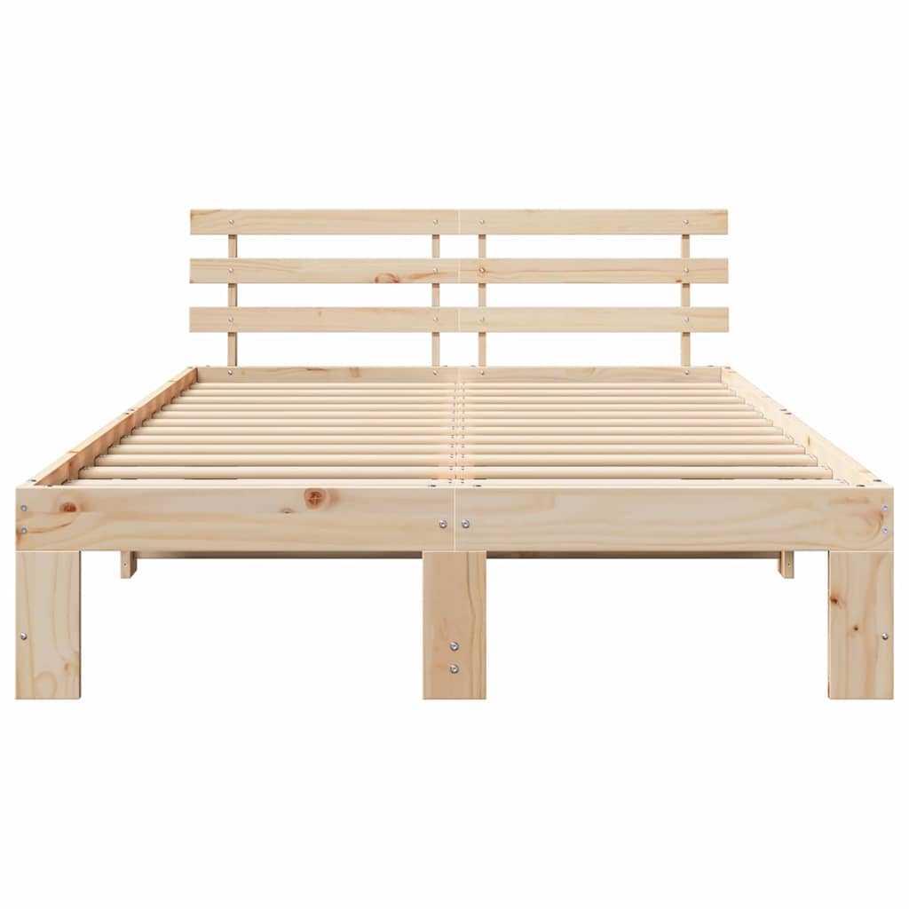 vidaXL Bed Frame with Headboard Natural 120 x 190 cm Solid Pine Wood