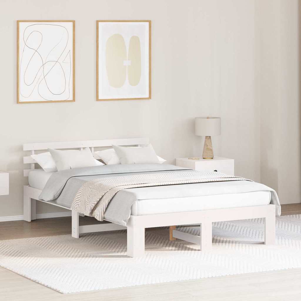 vidaXL Bed Frame with Headboard White 120 x 190 cm Solid Pine Wood
