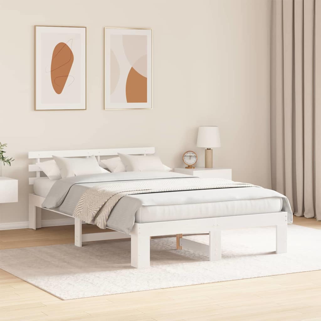 vidaXL Bed Frame with Headboard White 120 x 190 cm Solid Pine Wood