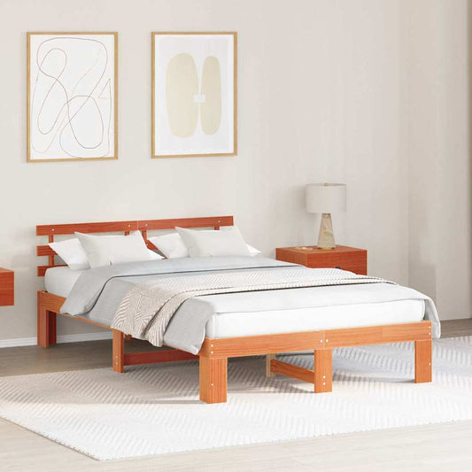 vidaXL Bed Frame with Headboard Wax Brown 120 x 190 cm Solid Pine Wood